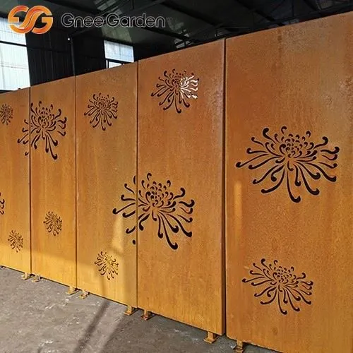 Corten Steel Partition with Chrysanthemum Motif
