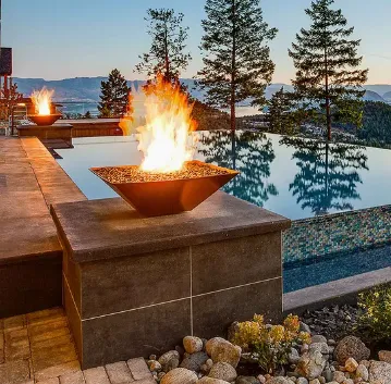 Swimming Pool Square Corten Steel Fire And Water Features